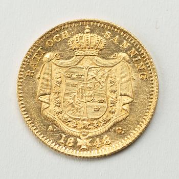 A Swedish 1 Dukat in gold, with the Swedish and Norwegian King Oscar I, 1848/4.