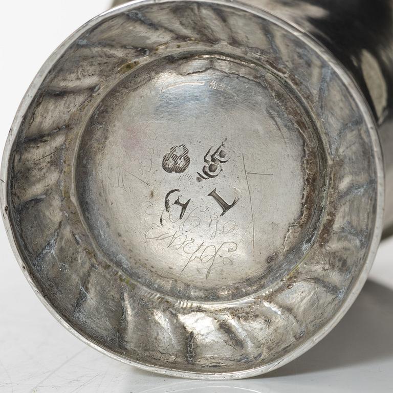 A silver beaker, unclear maker's mark, probably Christoffer Wasserman, Lindesberg Sweden 1769.