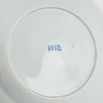 A set of six Chinese blue and white tea cups with saucers and nine plates, Qing dynasty, 19/20th century.