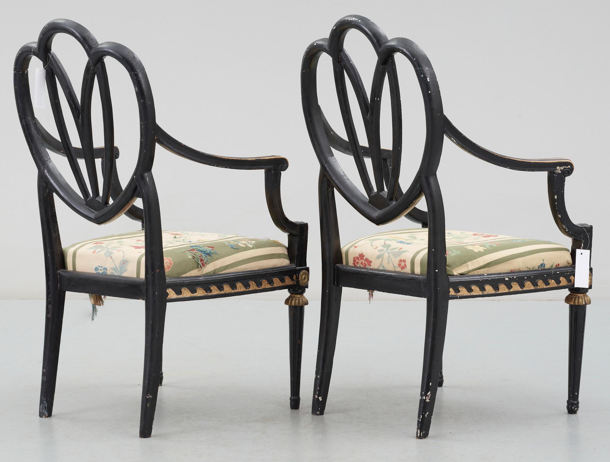 KARMSTOLAR, ett par, gustavianska, provinsarbete, 1700-tal.