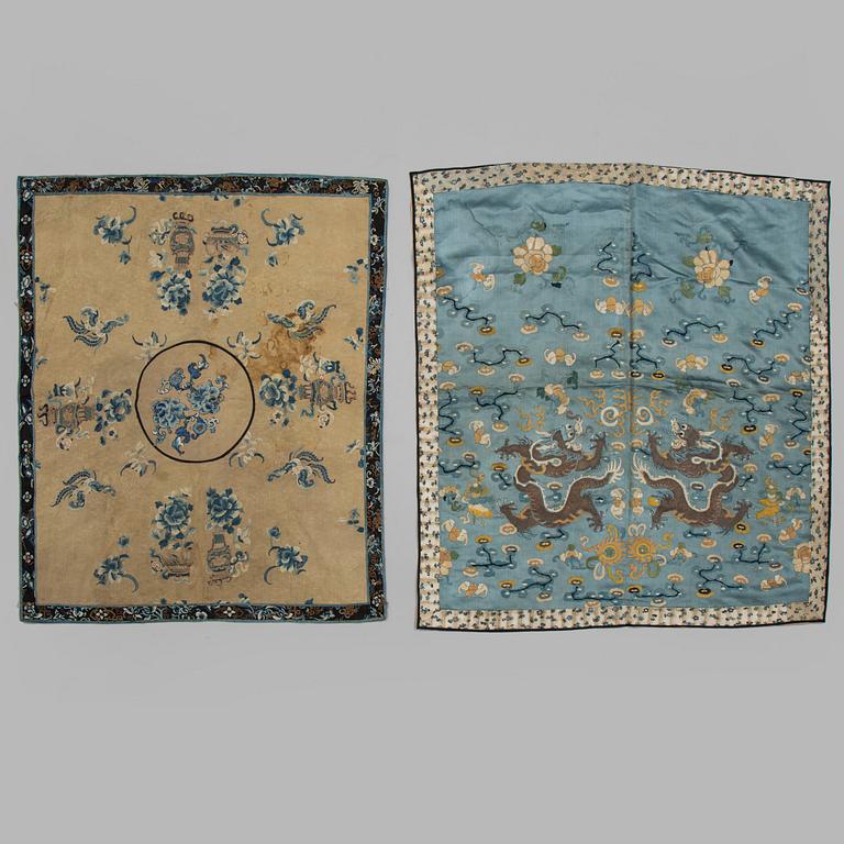 Two silk textiles, late Qing dynasty.