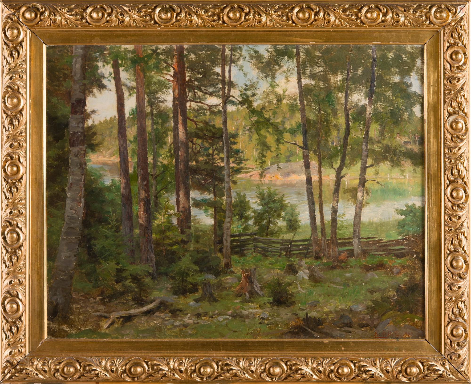 Fredrik Ahlstedt, Metsänäkymä rannan laidalla.
