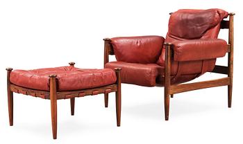 123. A Scandinavian palisander armchair and ottoman, IRE, Skillingaryd, Sweden 1970's.