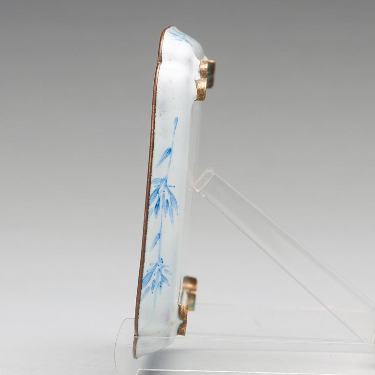 An enamel on copper winecup and stand, Qing dynasty, 18th Century.