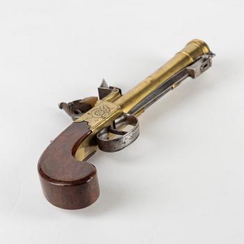 A Wallis brass blunderbuss flintlock pistol, early 19th Century.