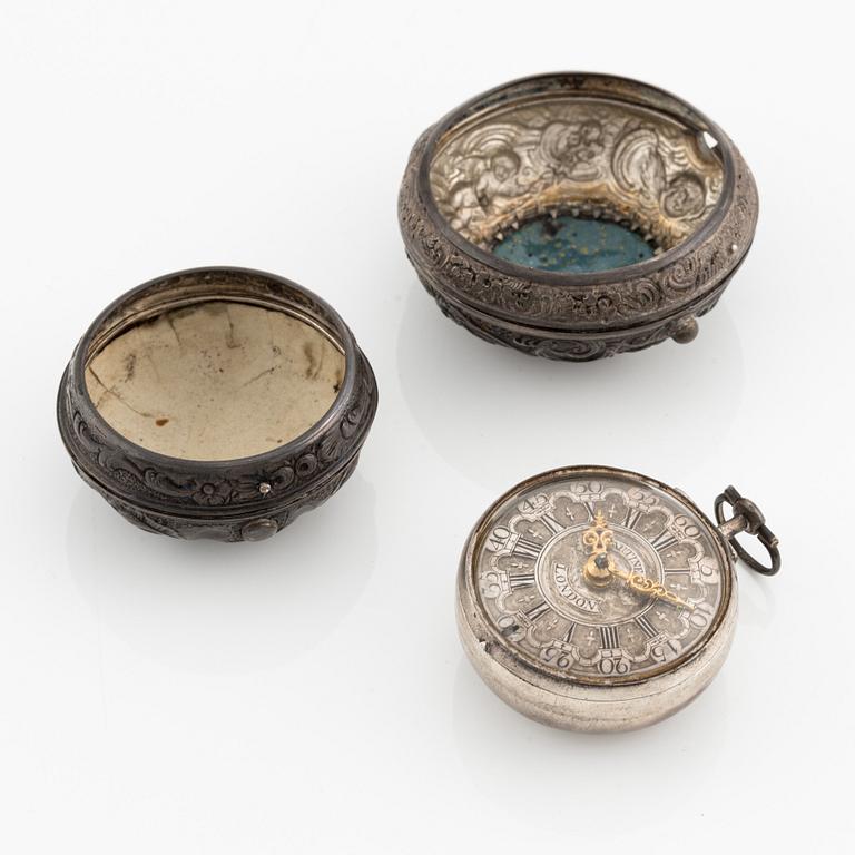Martineau, London, a silver triple-case pocket watch, mid 18th century.
