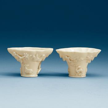1683. A set of two blanc de chine libation cups, Qing dynasty.