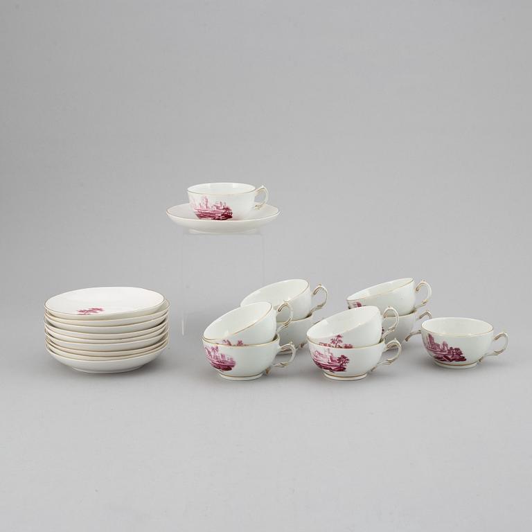 A set of 10 cups with stands, 18th Century, presumably Tournay.