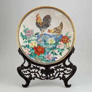 A large Chinese cloisonne dish, 20th century.