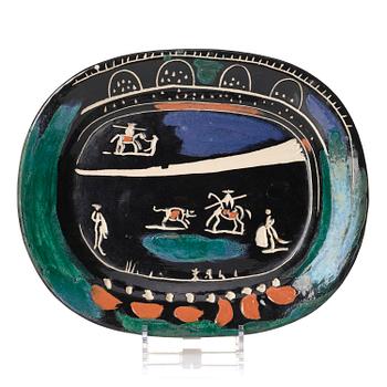 126. Pablo Picasso, a "Corrida verte" (A.R. 81) faience dish, Madoura, Vallauris, France, post 1949.