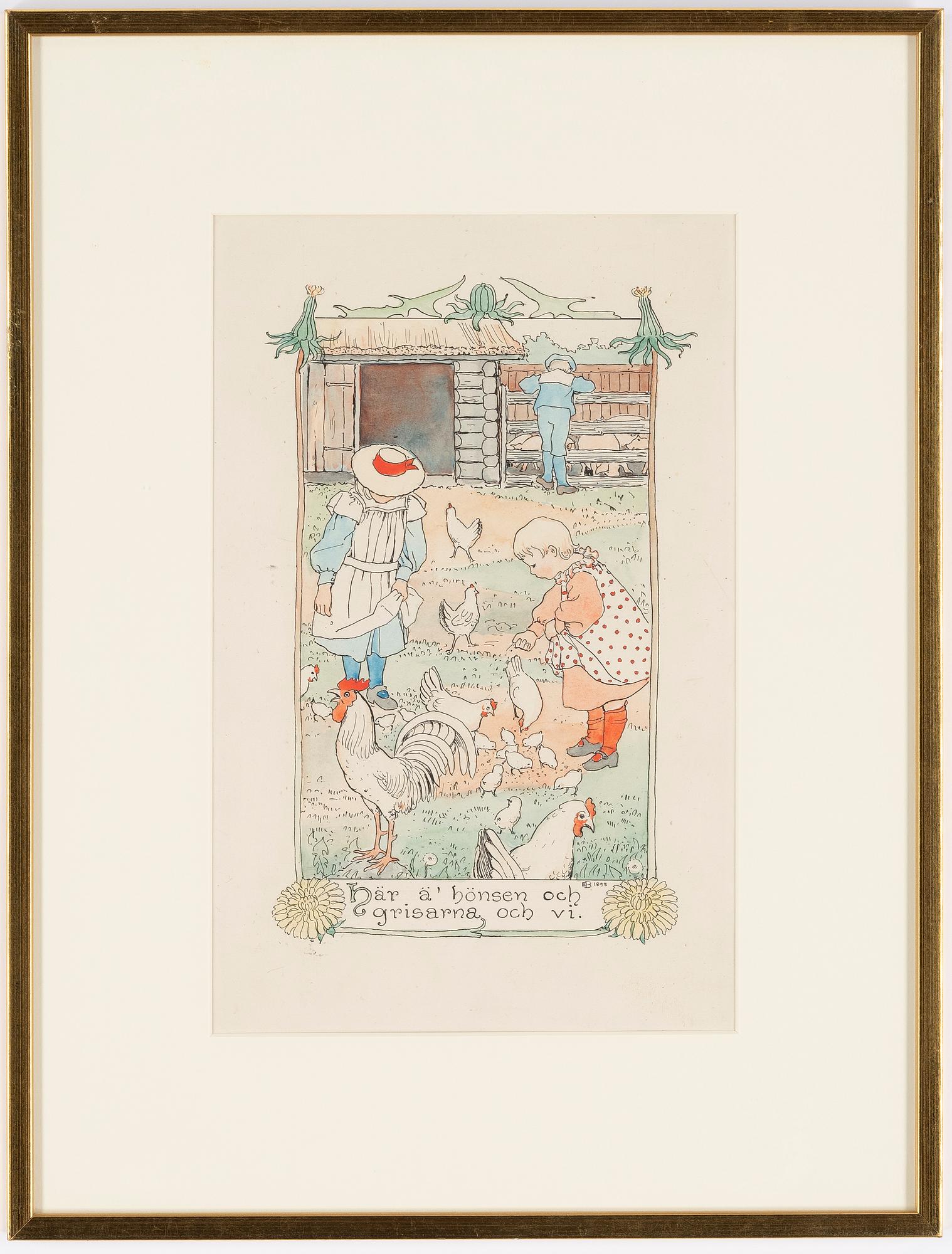 Elsa Beskow, watercolour, signed.