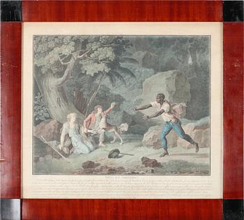 Six etchings in color by Charles-Melchior Descourtis after Jean-Frederic Schall, 18th or 19th century.