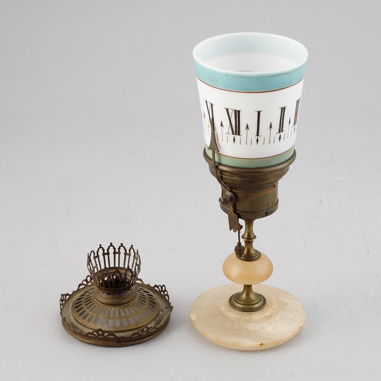A night-light clock, late 19th century.