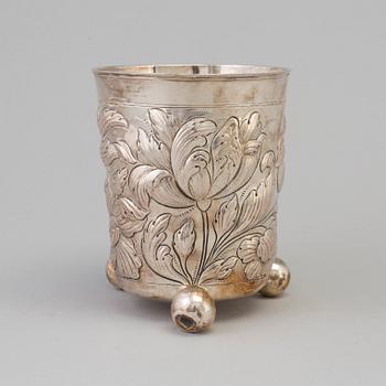 A first half of the 18th century silver, beaker, by Steffen Ludvigsen Lemmick, Aalborg,  probably with later decoration.