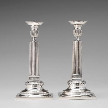 130. A pair of Swedish 18th century silver candlesticks, marks of Stephan Westerstråhle, Stockholm 1792.