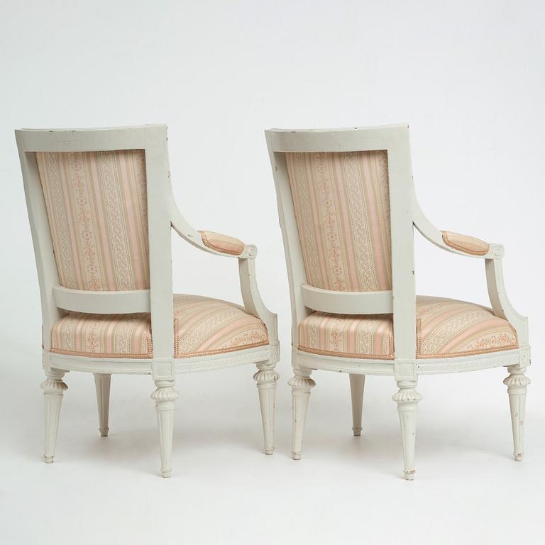 A pair of Gustavian late 18th century armchairs.