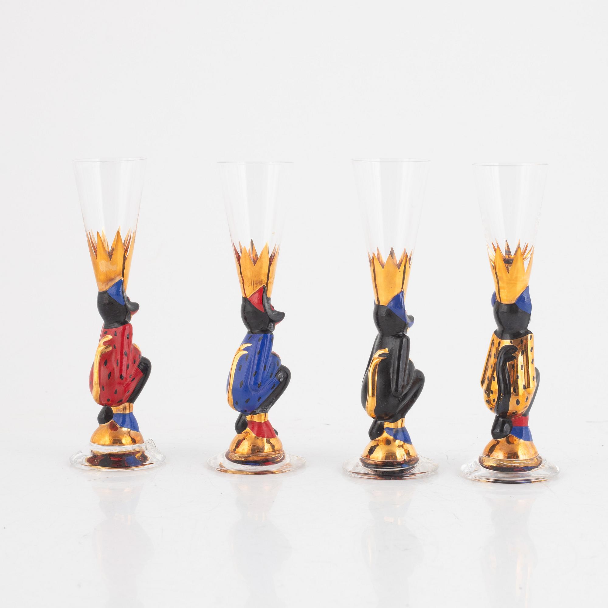 Gunnar Cyrén, snapsglas, fyra stycken, s.k. djävulsglas, 'Nobel', Orrefors.