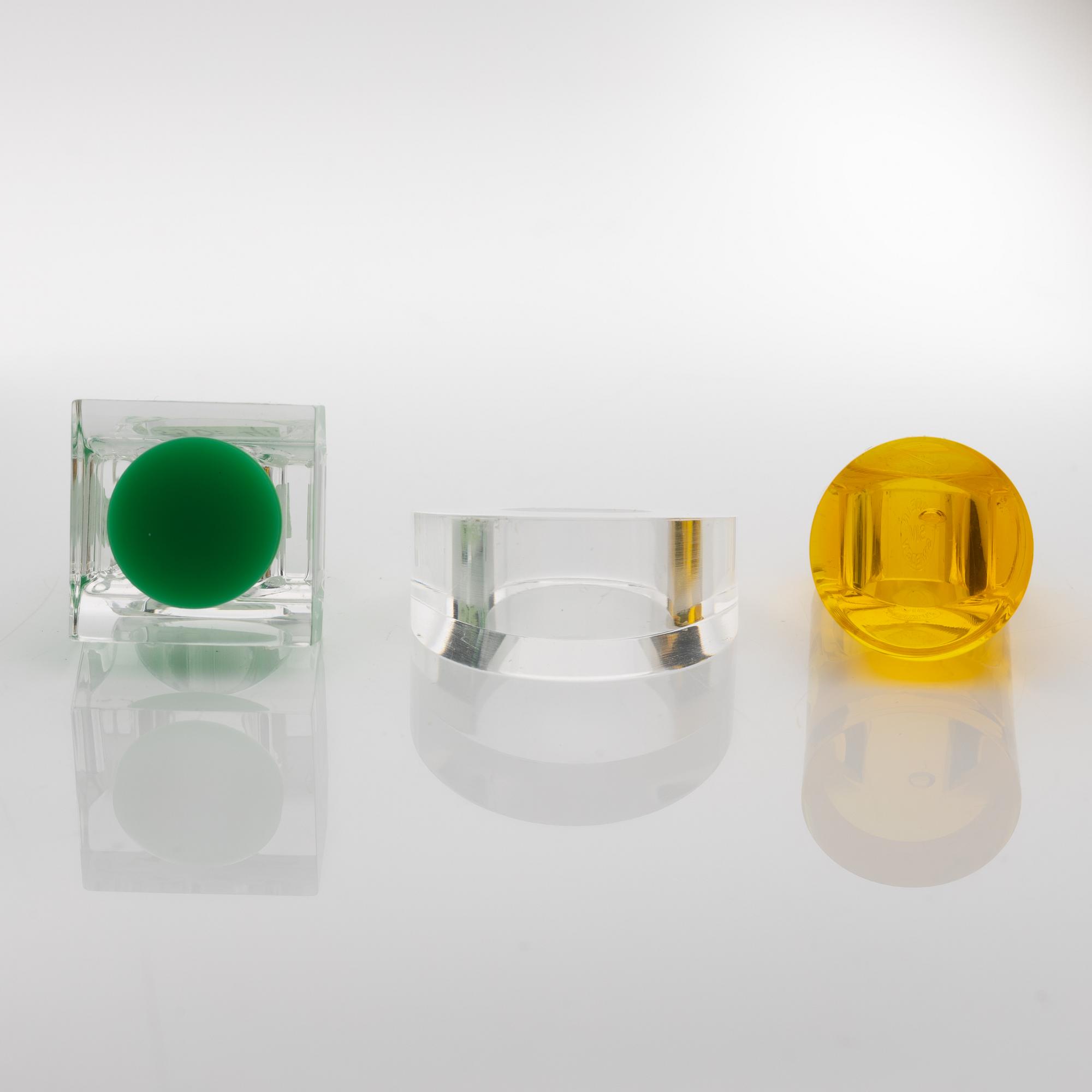 Siv Lagerström, three acrylic plastic rings, 1970s.