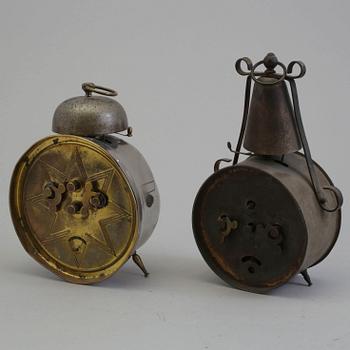 Two alarm clocks, first half of the 20th century.