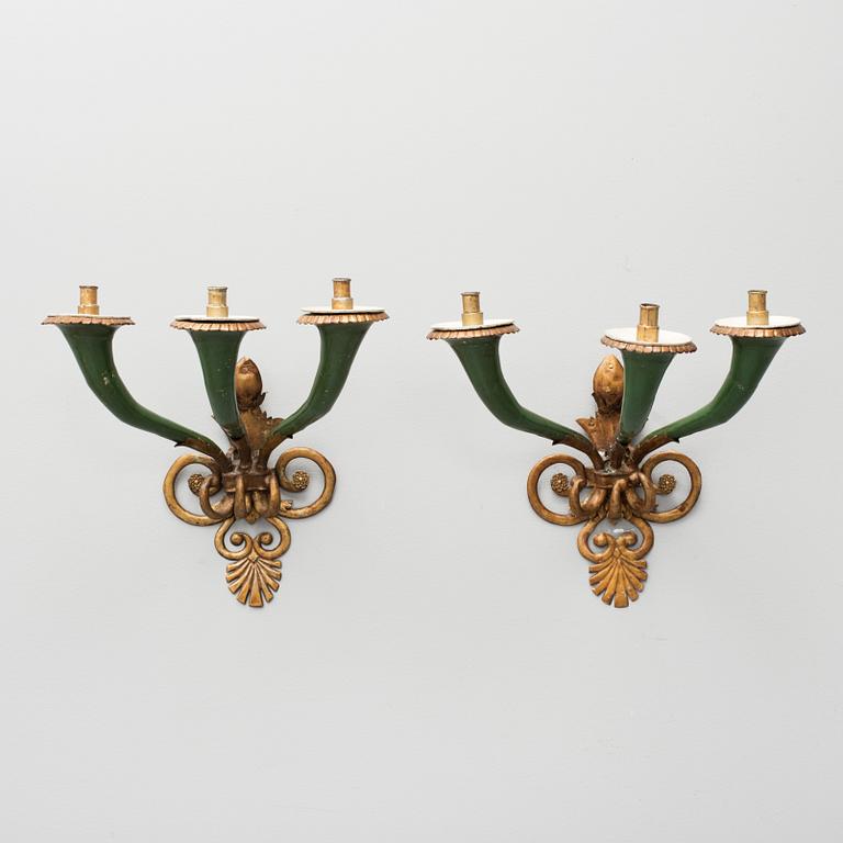 VÄGGAPPLIQUER, ett par, 1800-tal.