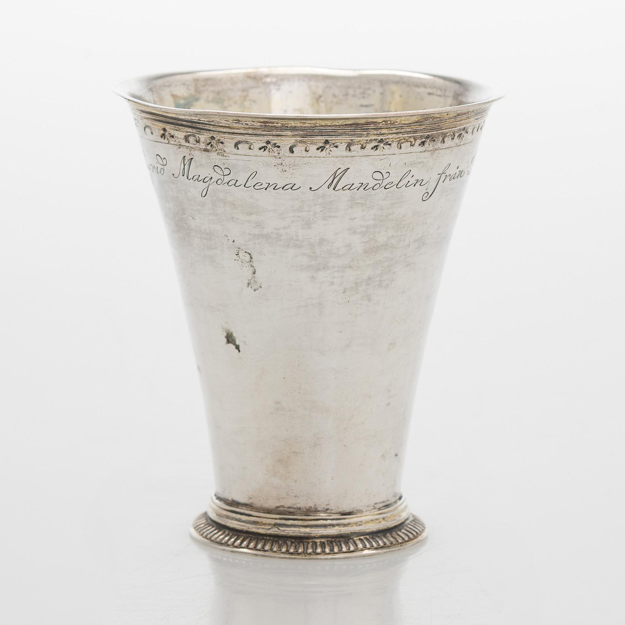 A mid-18th-century silver beaker, maker's mark of Johan Andersson Starin, Stockholm 1746.