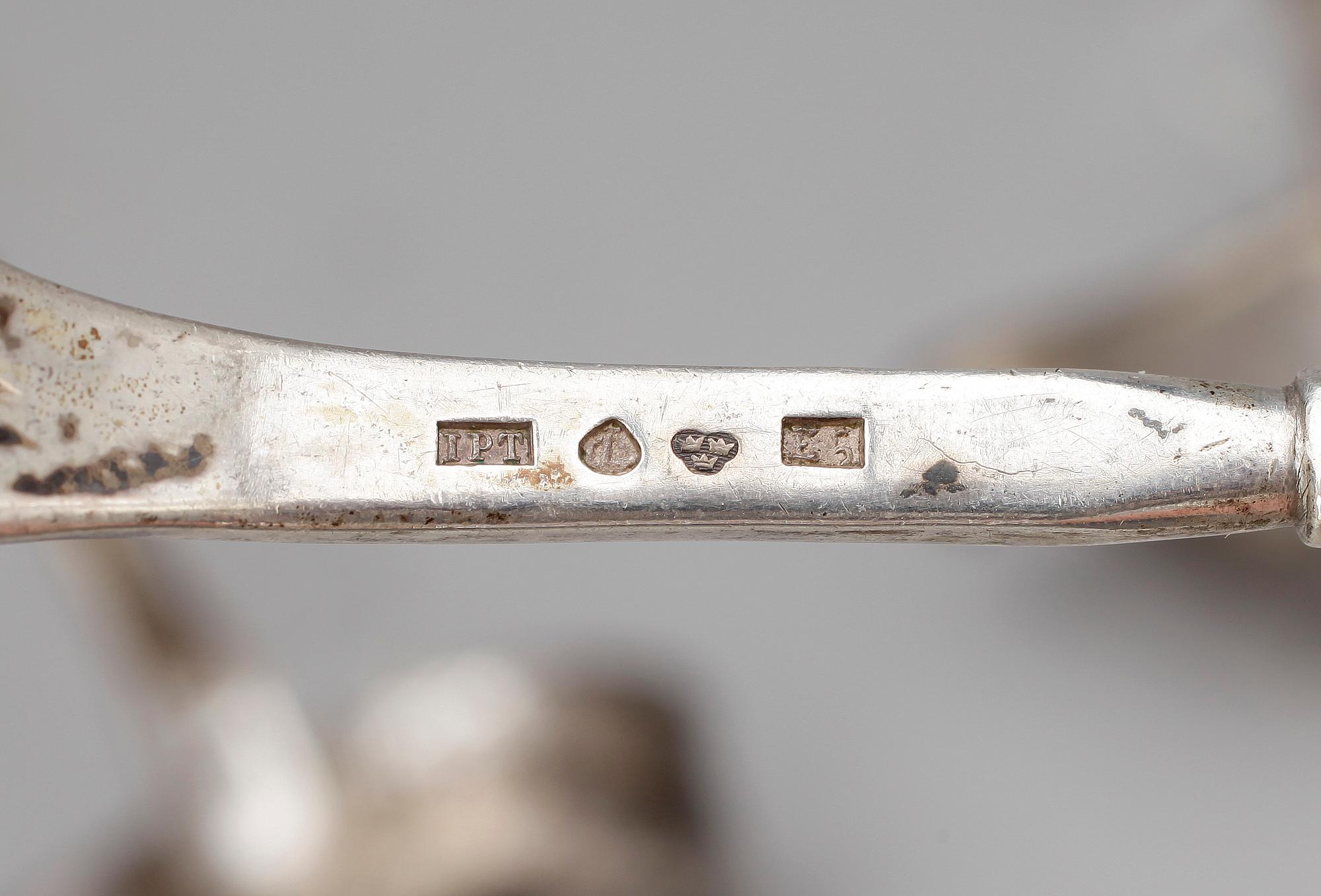 SOPPSLEVAR, 3 st, silver och nysilver, bla Johan Petter Tullgren, Kristinehamn, 1859.