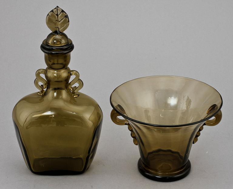 KARAFF samt SKÅL, glas, Simon Gate, 1900-tal.