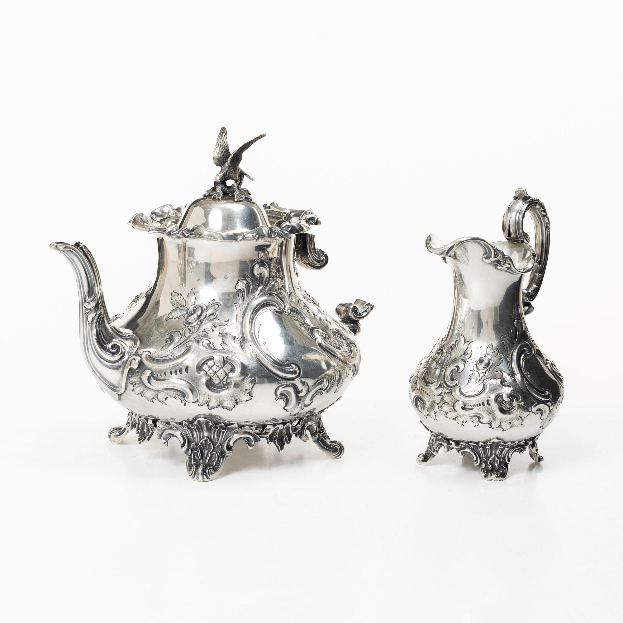 A four piece silver tea and coffee service, William Southey, London, England, 1858-59.