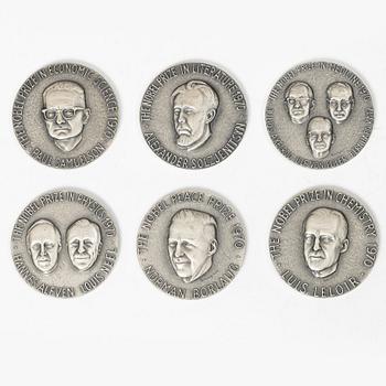 Minnesmedaljer, 6 st, silver, "1970 års Nobelpristagare", Sporrong, Norrtälje 1971.