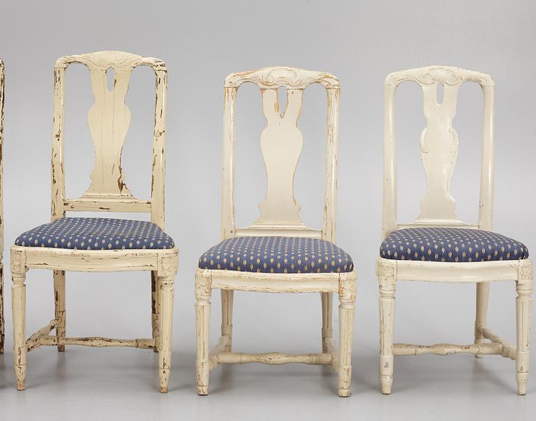 An assembled suite of 10 Transitional chairs, Stockholm, later part of the 18th century.