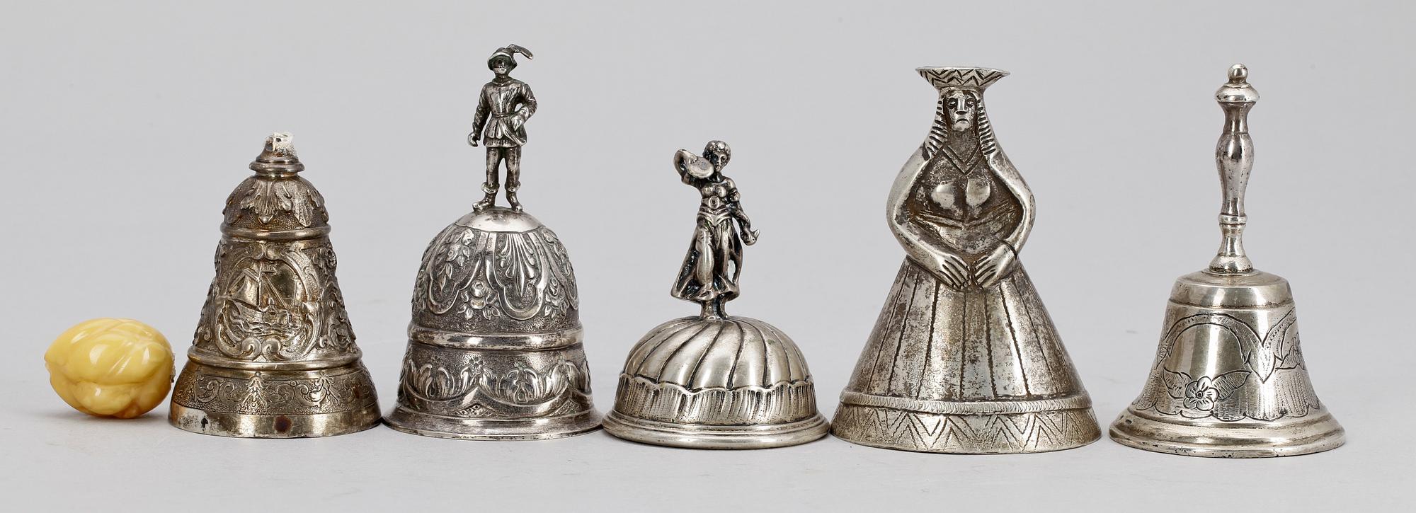 BORDSPINGLOR, 5 st, silver, 1900-tal. Tot vikt ca 400 gram.