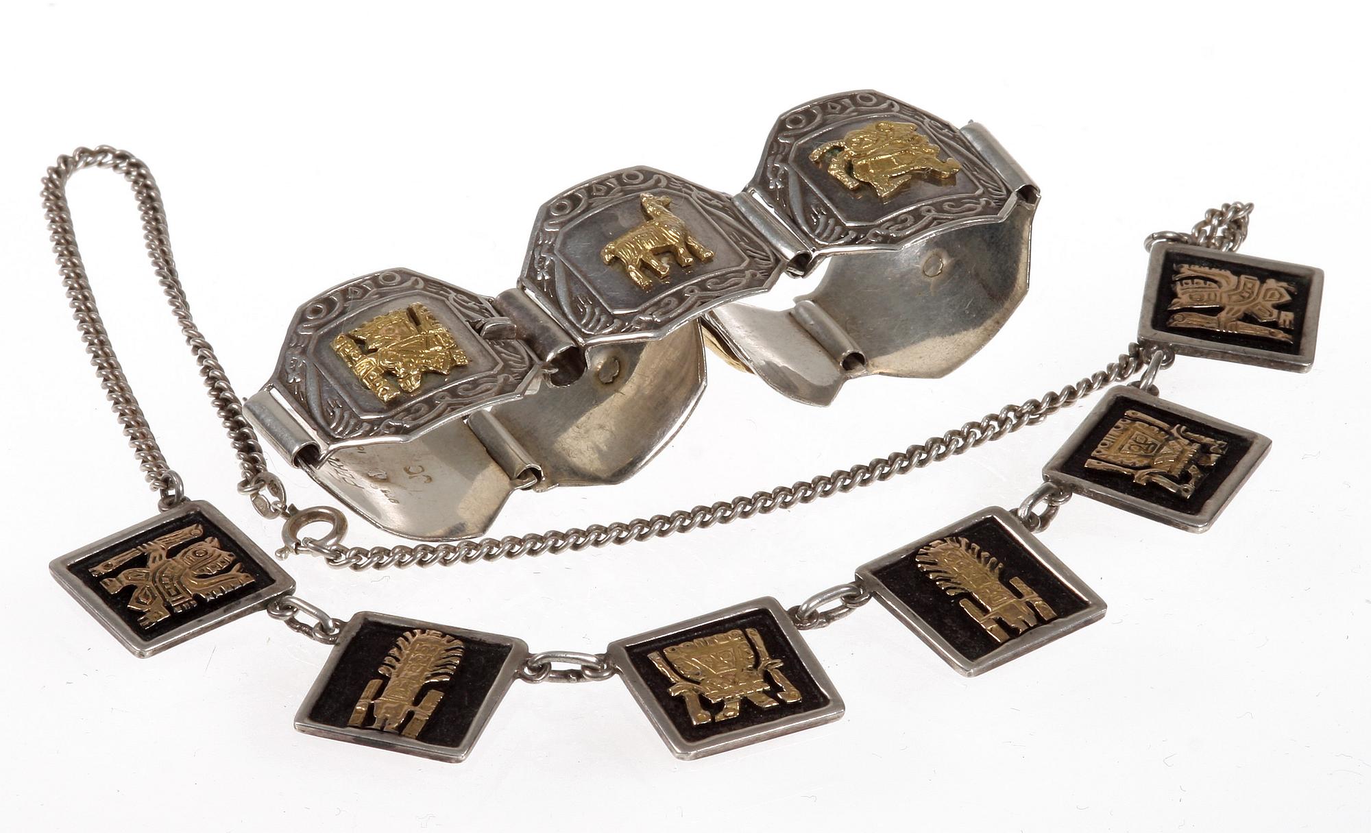 ARMBAND, 2 st, sterlingsilver samt guld, 18 K, trol Mexico, 1900-tal.