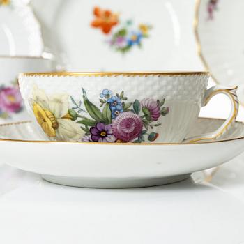Royal Copenhagen, a 79-piece coffee and tea service, 'Saxon Flower', Denmark.