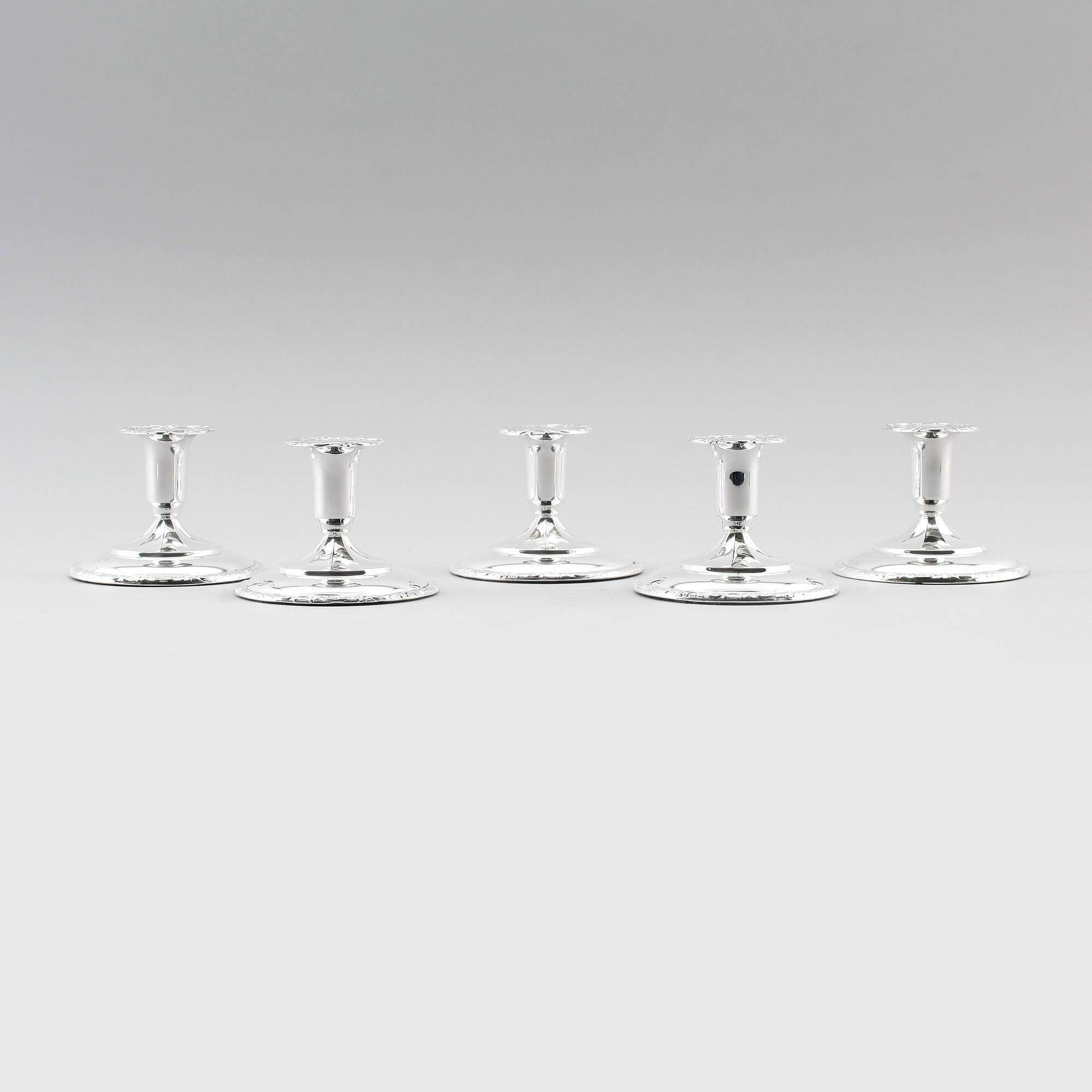 LJUSSTAKAR, 5 st, silver, Norge, 1900-talets andra hälft.