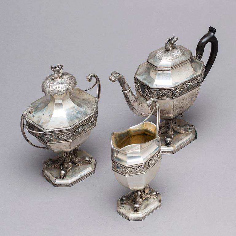 A German early 20th century  silver three piece coffee-set, marked Hamburg.
