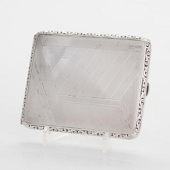 A silver cigarette case, gift from Prince and Princess Viggo, maker's mark of S. Christian Fogh, Copenhagen 1937.