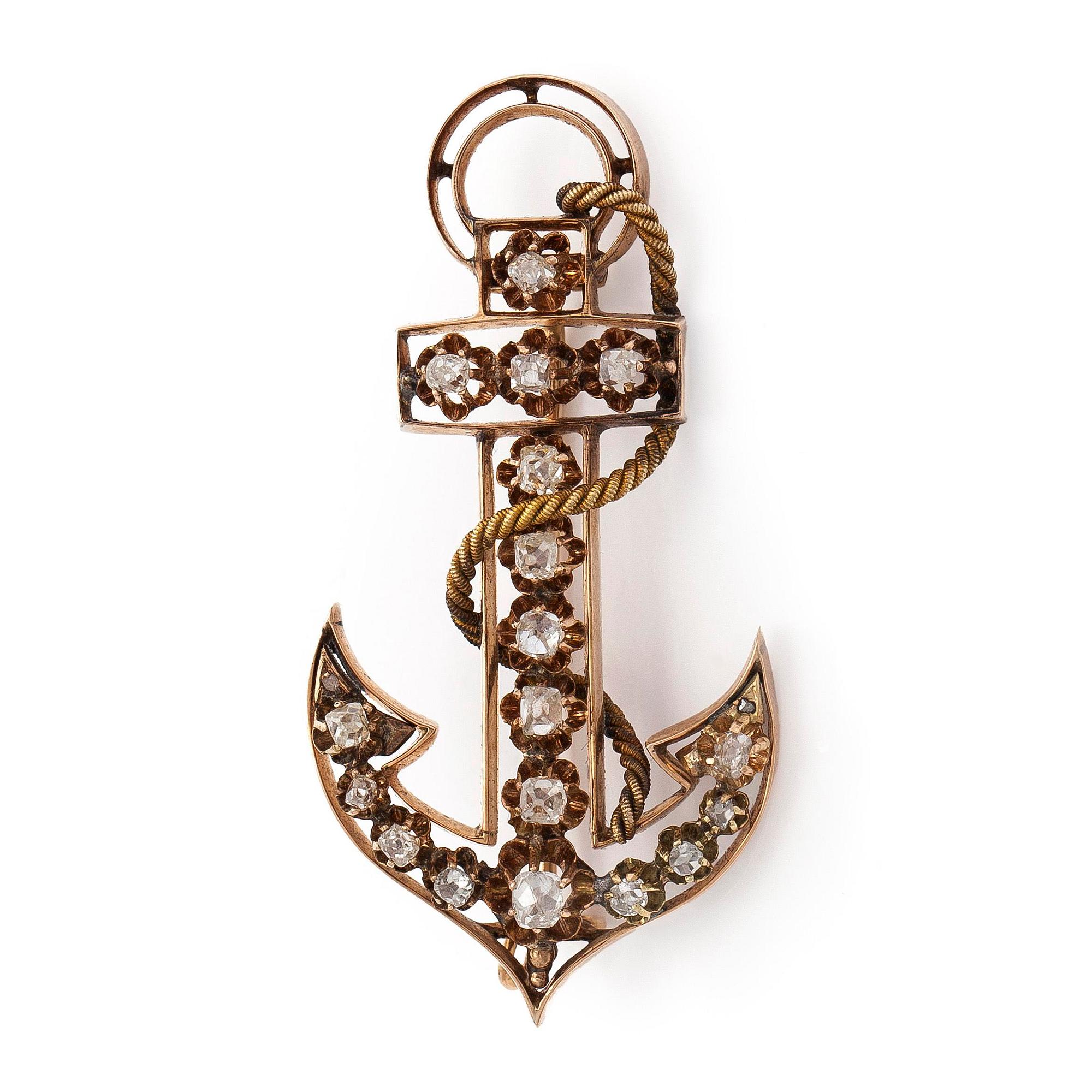 Rintakoru, antiikkihiottuja timantteja, 14K kultaa, Pietari, 1800-luvun loppu.