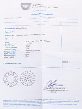 Diamant, briljantslipad, 0,99 ct H / VS2.