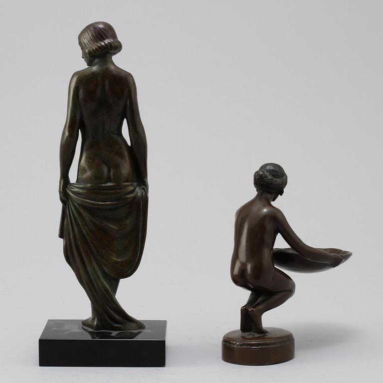 SKULPTURER, 2 st, brons, 1900-tal.