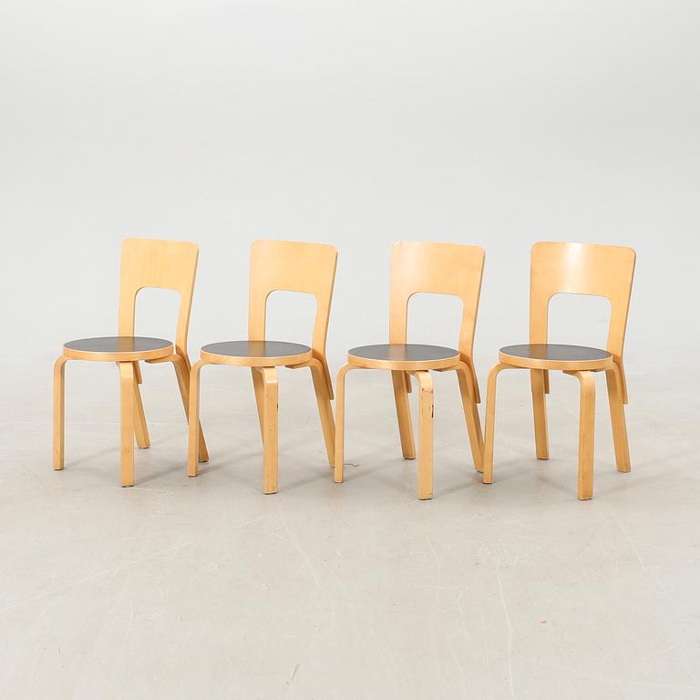 Alvar Aalto, four chairs model number 66, Finland, late 20th century.