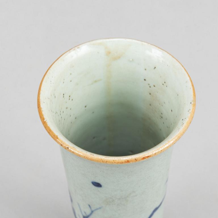 A Transitional blue and white 'sleeve' vase, 17th century.