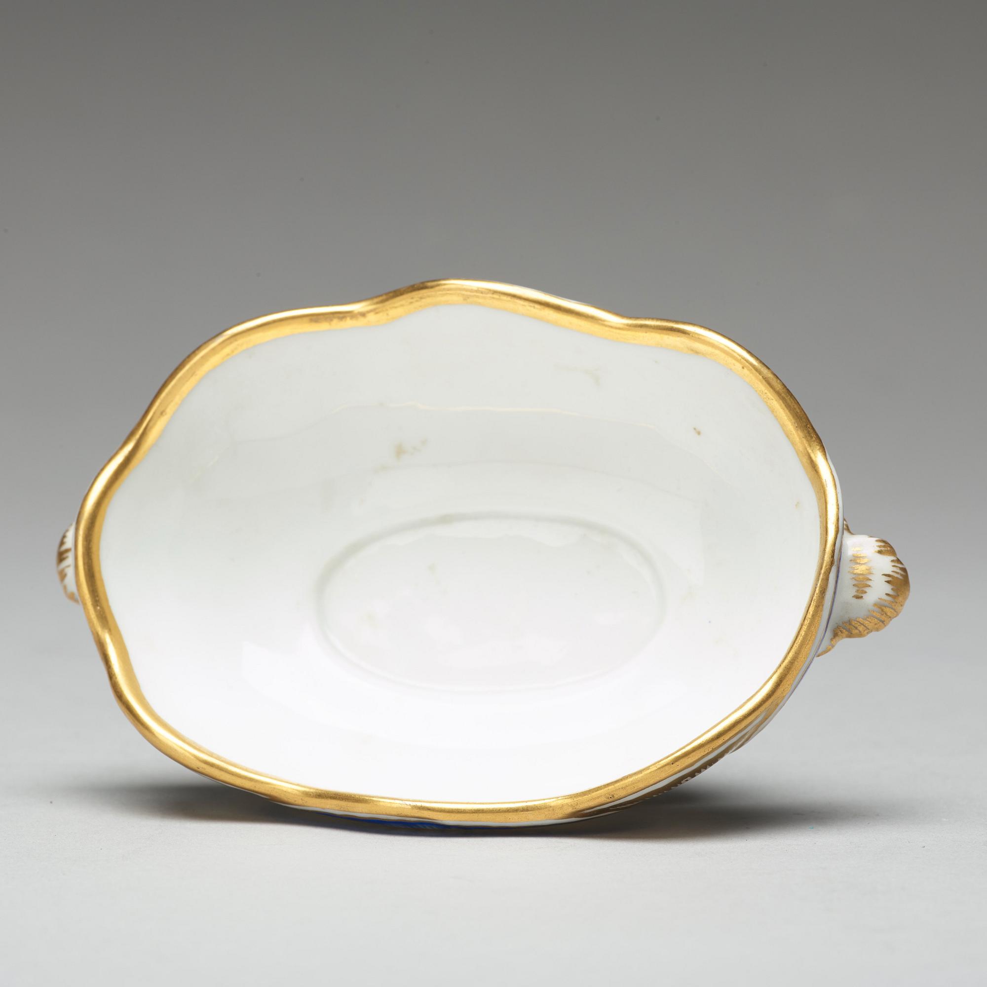 Two butter shells and a salt, Imperial Porcelain Manufacture, St. Petersburg, Russia, period of Czar Nicholas II.