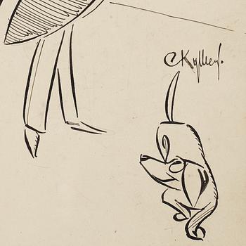 CARL KYLBERG, tusch, signerad CKylberg. "Två herrar på promenad".