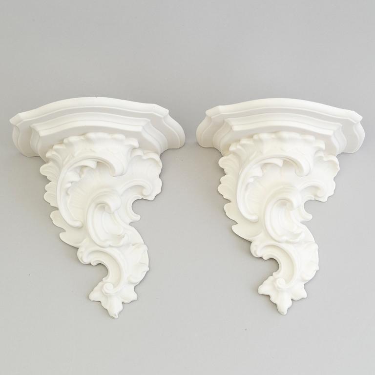 THREE PARIAN WALL BRACKETS, a pair and a single, Gustafsberg 1899.