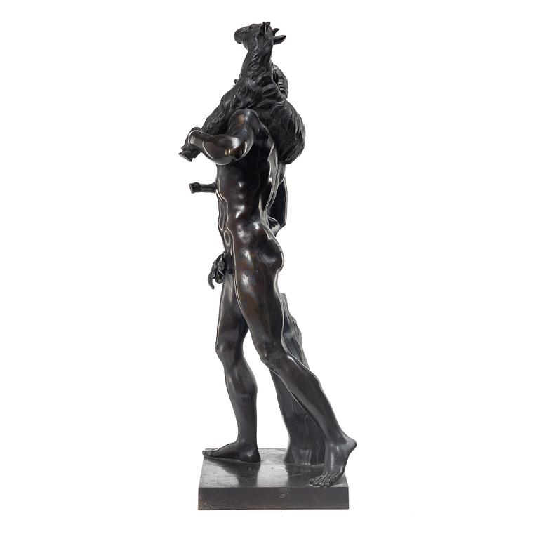 Sculpture, bronze. Faun with lamb. After a Roman model, 20th century.
