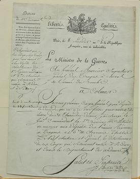 MILITÄRORDER, undertecknad av Jean Baptiste Bernadotte, 1799.