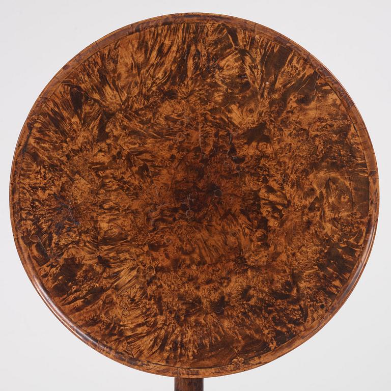 A burr-alder tilt-top table by J. Sjölin (master 1767-1785).
