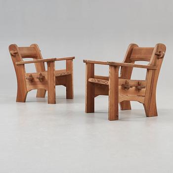 A pair of David Rosén pine easy chairs 'Berga', Nordiska Kompaniet, Sweden 1940's.