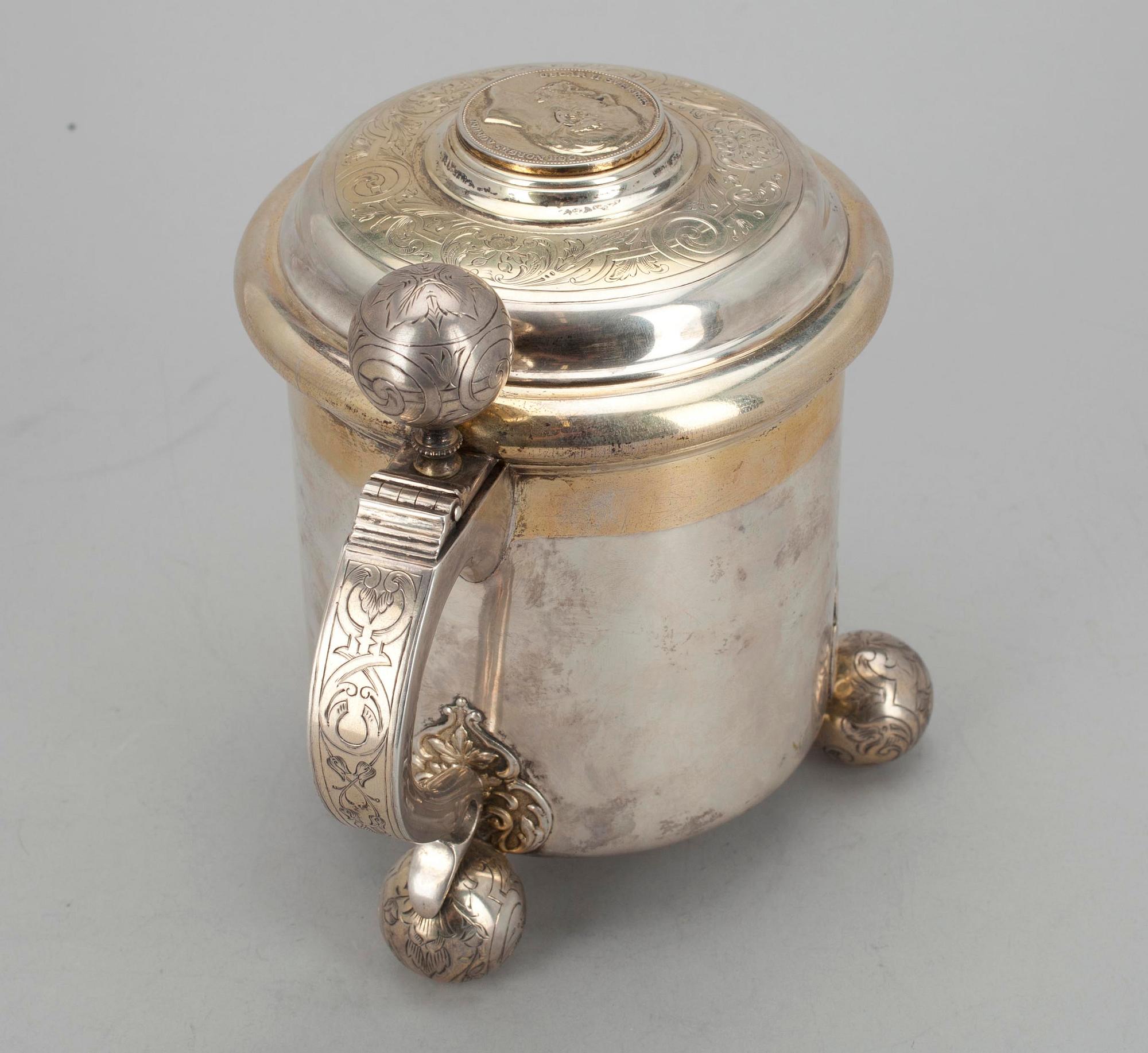 STOP, silver, delvis förgyllt, C.G Hallberg, Stockholm 1902. Tot. vikt ca 622 g.