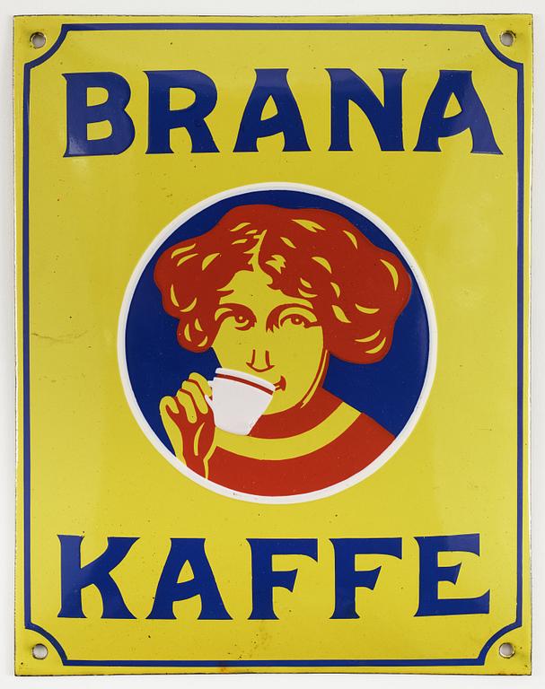 Emaljskylt, "Brana kaffe", 1900-talets första del.